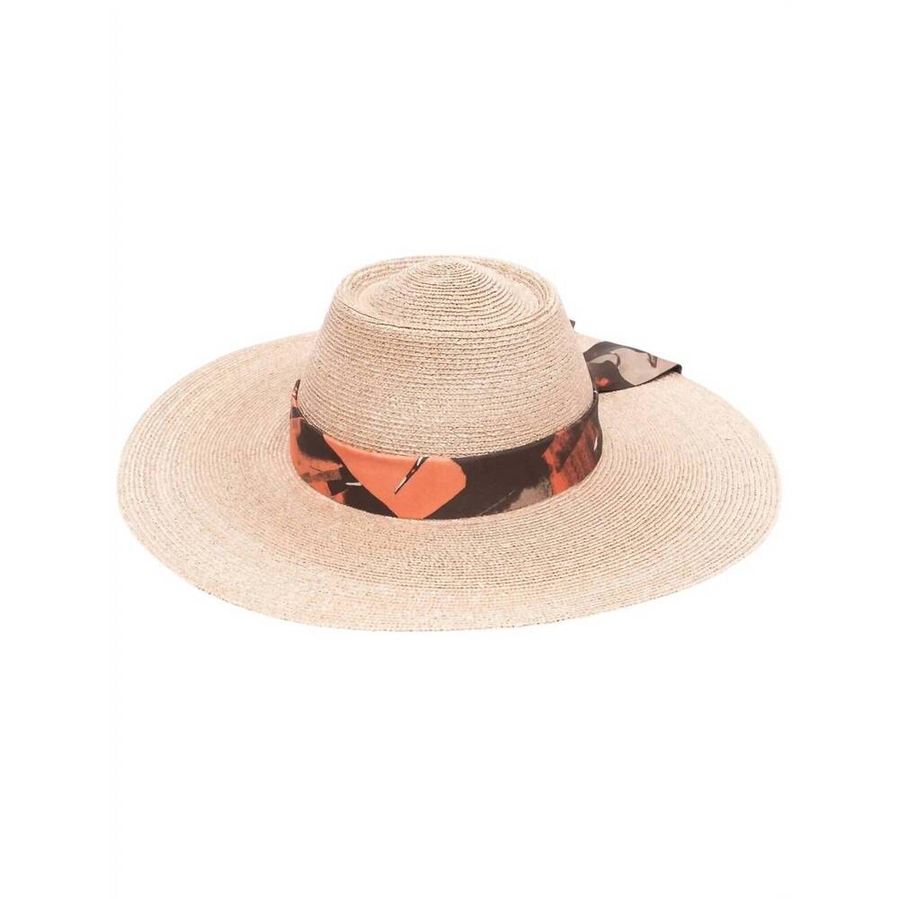 NEW SALVATORE FERRAGAMO women's ribbon tie straw hat in beige/khaki